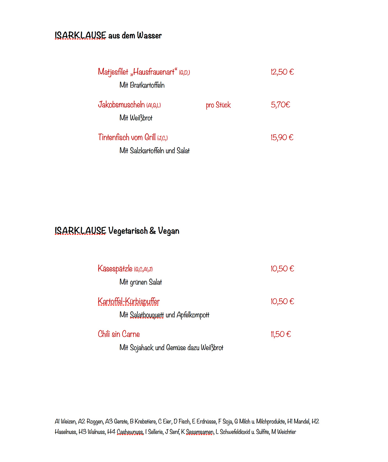 Unsere Karte | Isarklause Restaurant – Weinstube Landshut