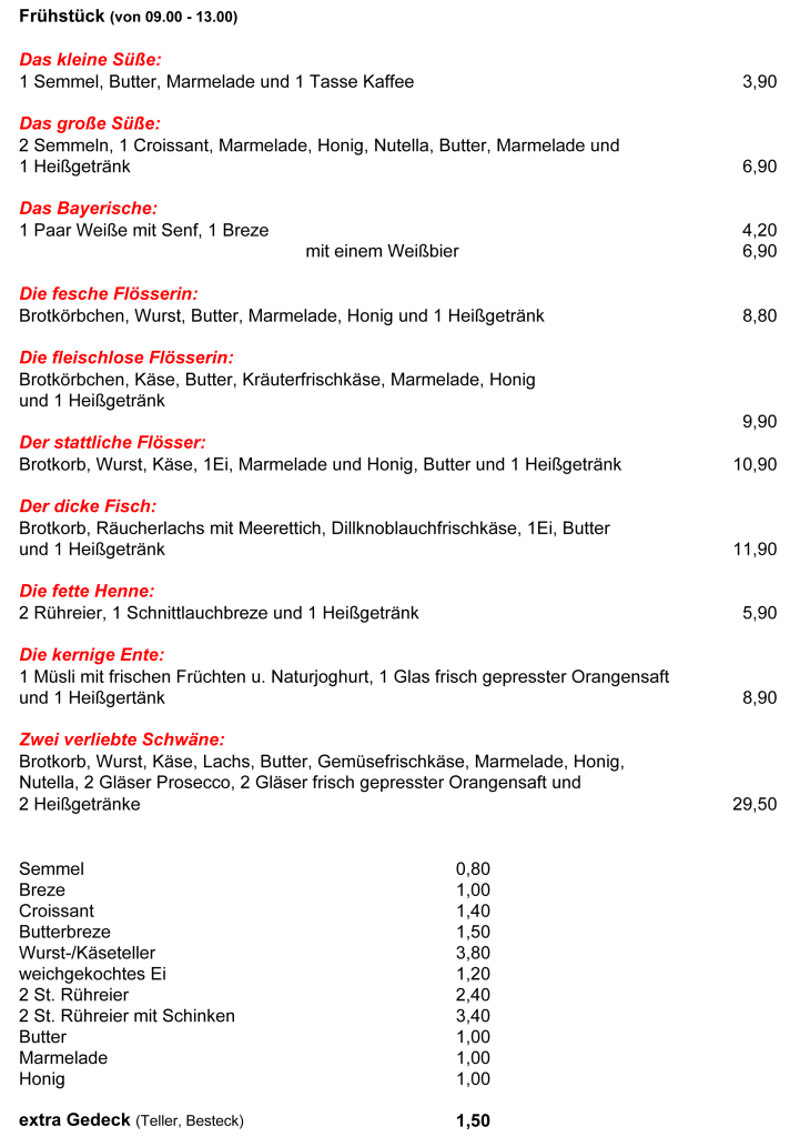 Unsere Frühstückskarte | Isarklause Restaurant – Weinstube Landshut